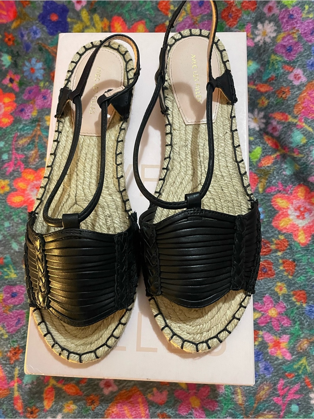 Macy's Black Woven Leather Slingback Espadrille Sandals